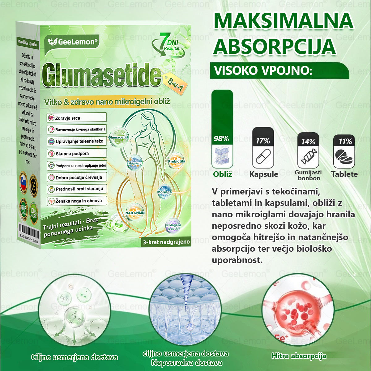 💥Registrirano pri JAZMP in GMP certificirano👩‍⚕️🎁 𝐆𝐞𝑒𝐿𝑒𝐦𝐨𝐧® 𝐆𝐥𝐮𝐦𝐚𝐬𝐞𝐭𝐢𝐝𝐞 8 v 1 Hujševalni in zdravju namenjen nano obliž z mikroiglicami 🇸🇮 (Samo enkrat na dan, vidne spremembe že v 7 dneh) ✅