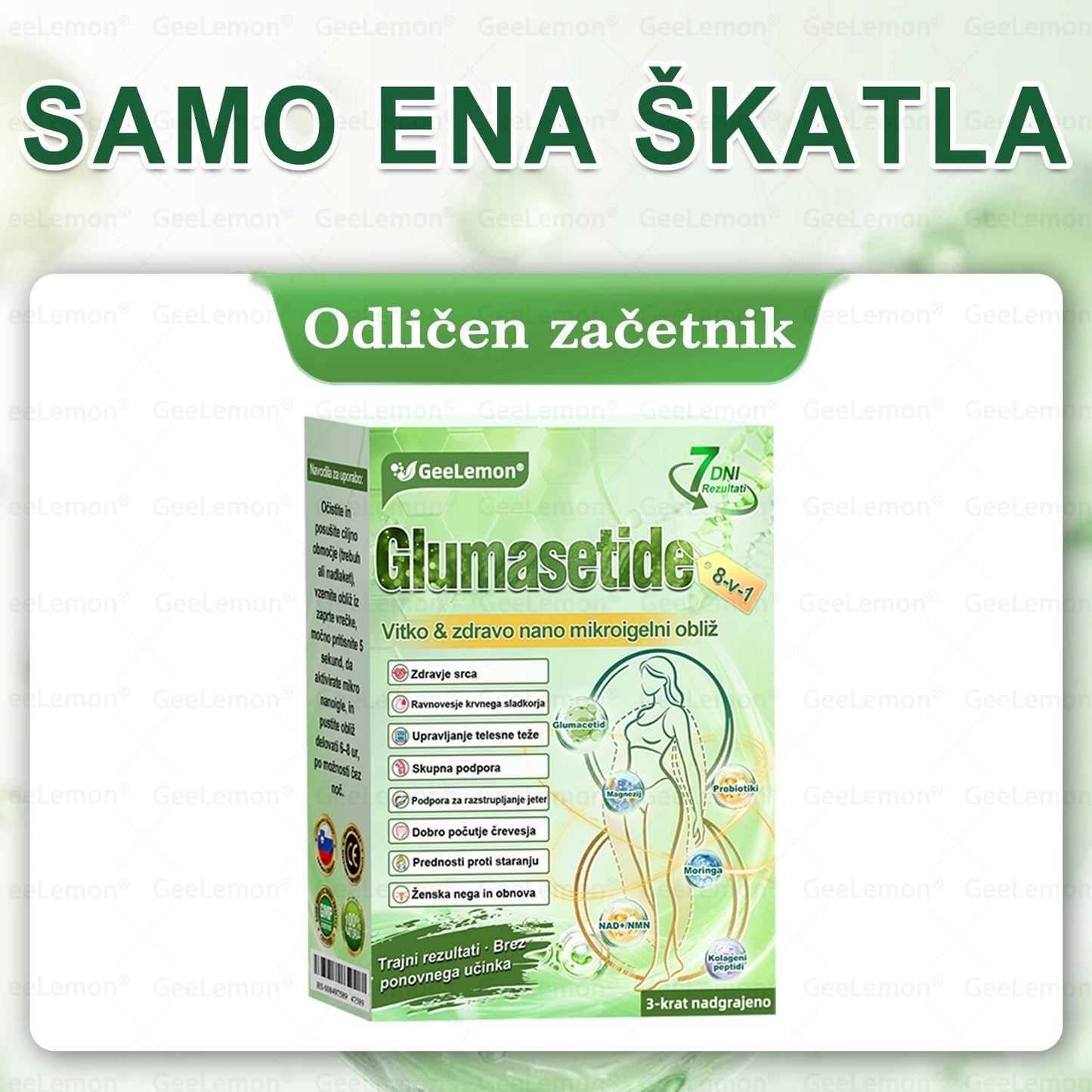 💥Registrirano pri JAZMP in GMP certificirano👩‍⚕️🎁 𝐆𝐞𝑒𝐿𝑒𝐦𝐨𝐧® 𝐆𝐥𝐮𝐦𝐚𝐬𝐞𝐭𝐢𝐝𝐞 8 v 1 Hujševalni in zdravju namenjen nano obliž z mikroiglicami 🇸🇮 (Samo enkrat na dan, vidne spremembe že v 7 dneh) ✅